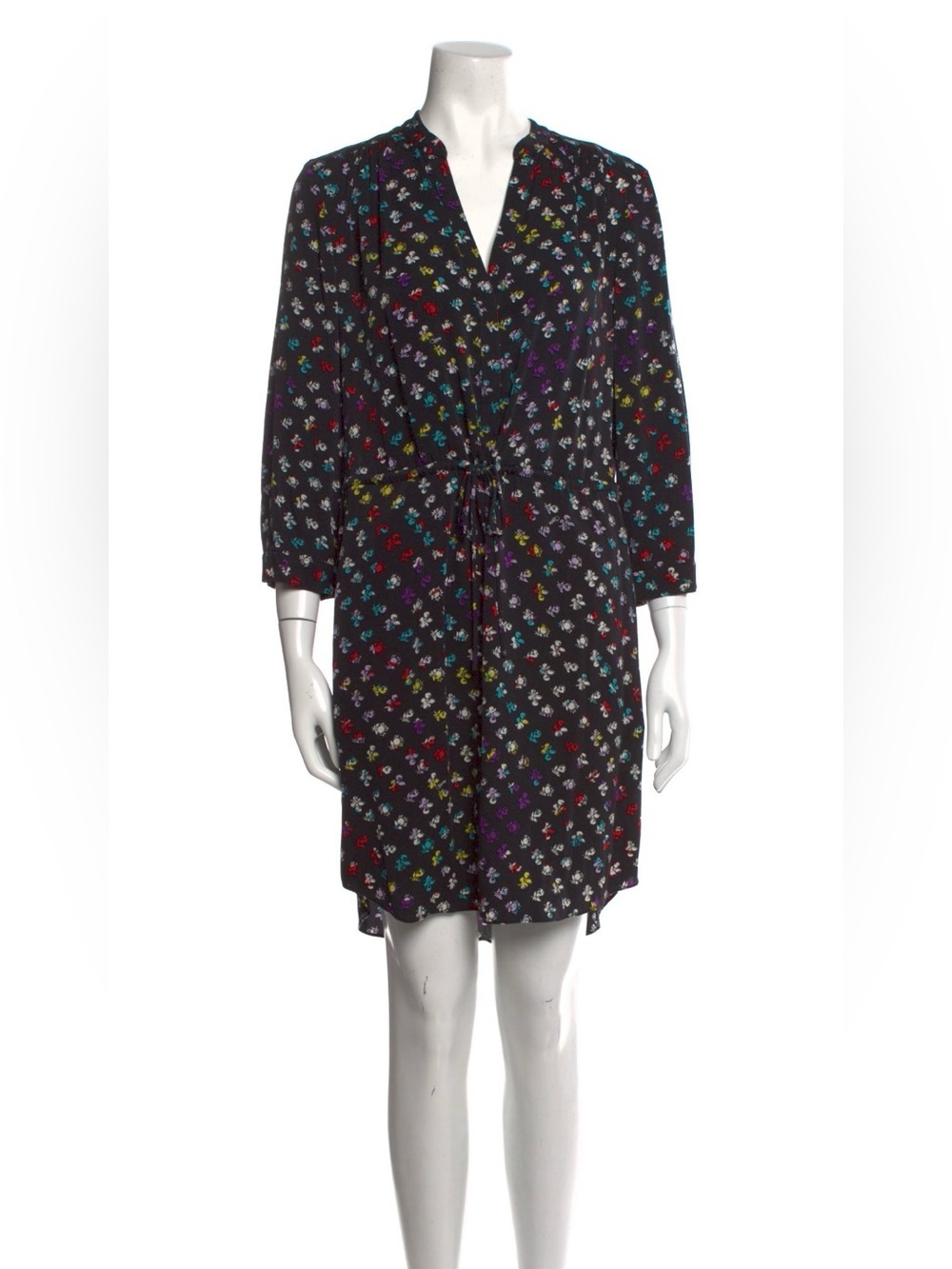 Diane Von Furstenberg Black Pattered Silk Long-Sleeve Dress